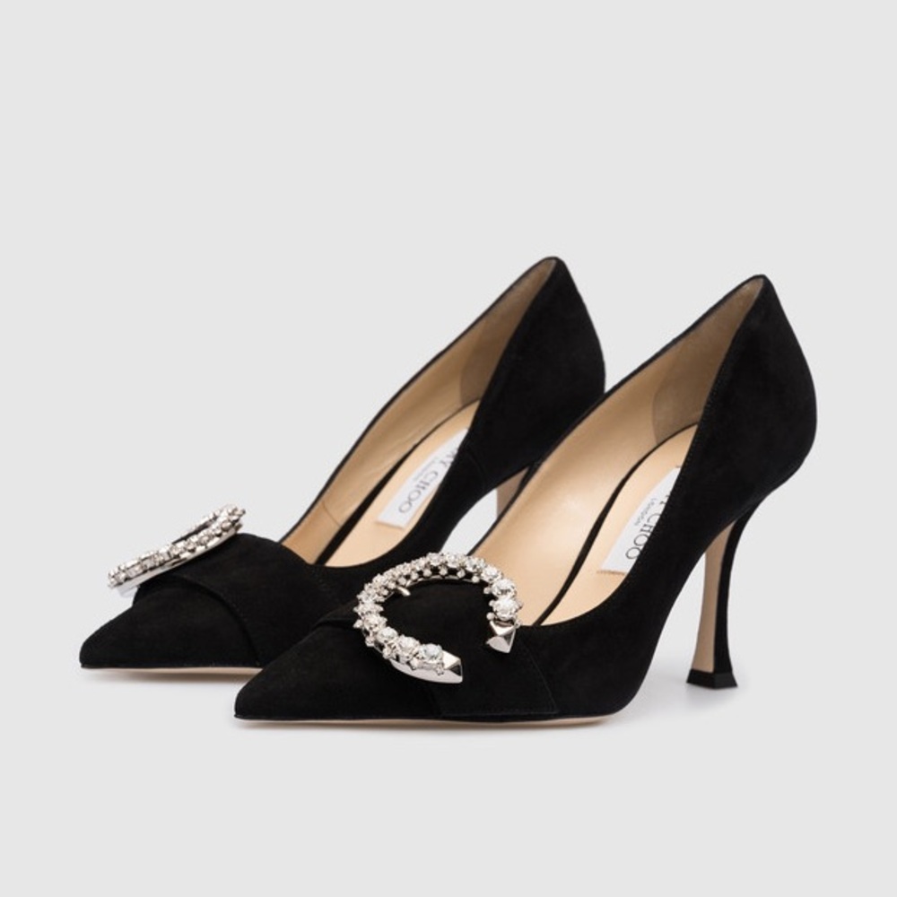 ❌SOLD❌ Jimmy Choo Black Suede Crystal Melva Pump Heels - New Condition